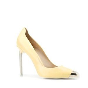 Zara Yellow Leather Pump with Silver Cap Toe